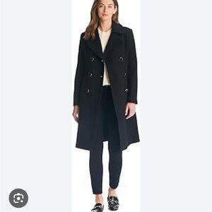 Kate Spade Black Double-Breasted Wool Blend Long  Coat L